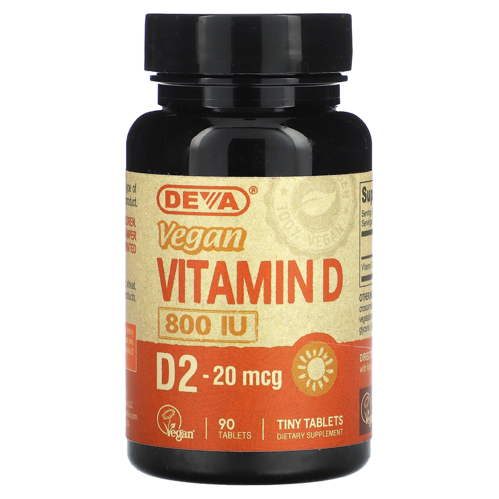 Deva Vegan, Vegan Vitamin D2 800 IU, 90 Tablets UPC 895634000270 | HiLife Vitamins